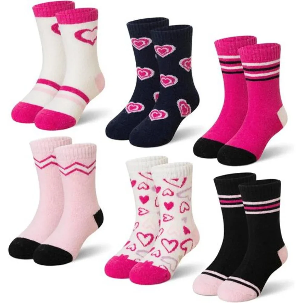 6 Pairs Kids Merino Wool Socks Thermal Winter Crew Socks